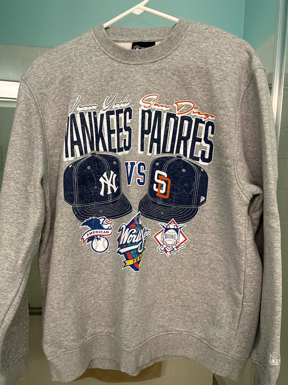 New Era New York Yankees vs San Diego Padres Grey Crewneck Sweatshirt